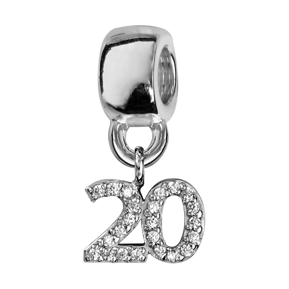 Charms Thabora en argent rhodié chiffre 20 orné d’oxydes blancs suspendu
