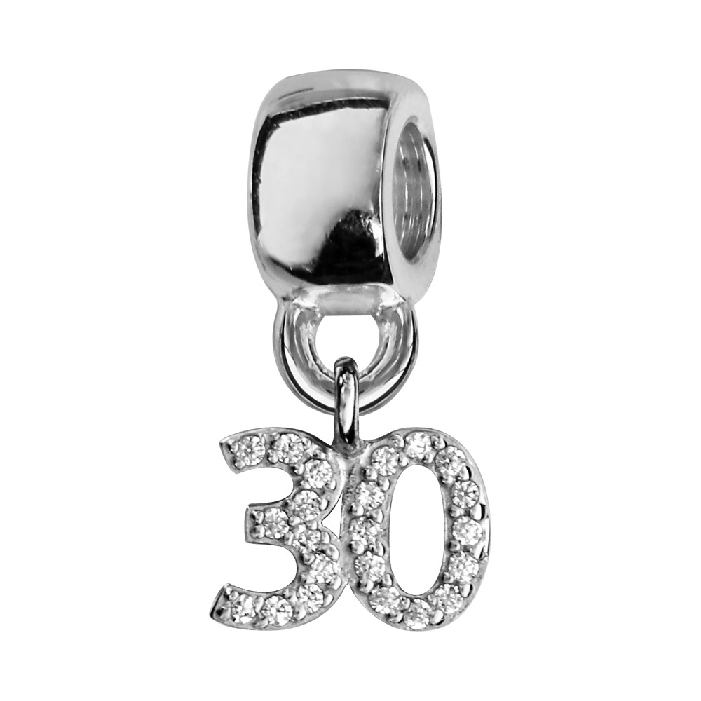 Charms Thabora en argent rhodié chiffre 30 orné d’oxydes blancs suspendu