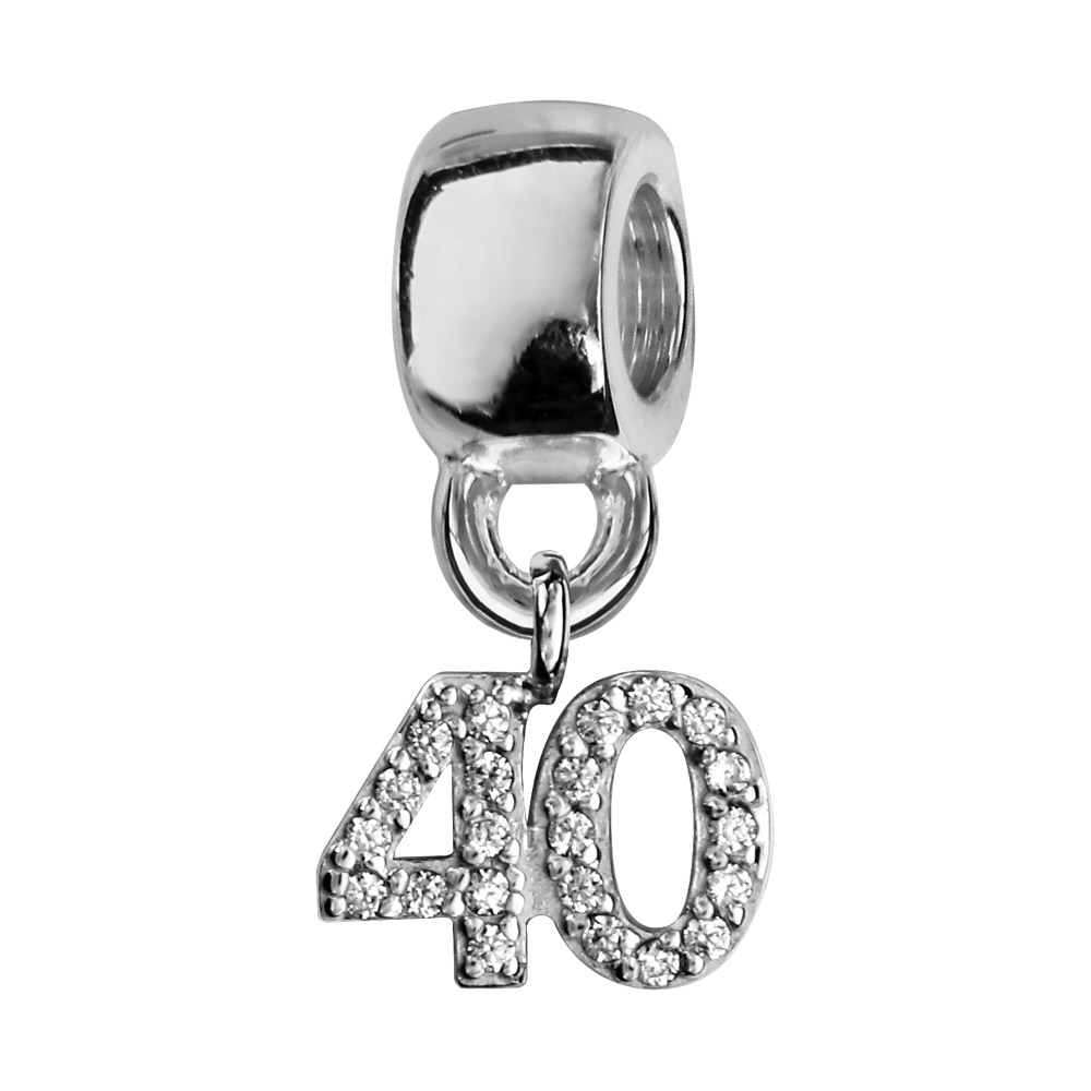 Charms Thabora en argent rhodié chiffre 40 orné d’oxydes blancs suspendu