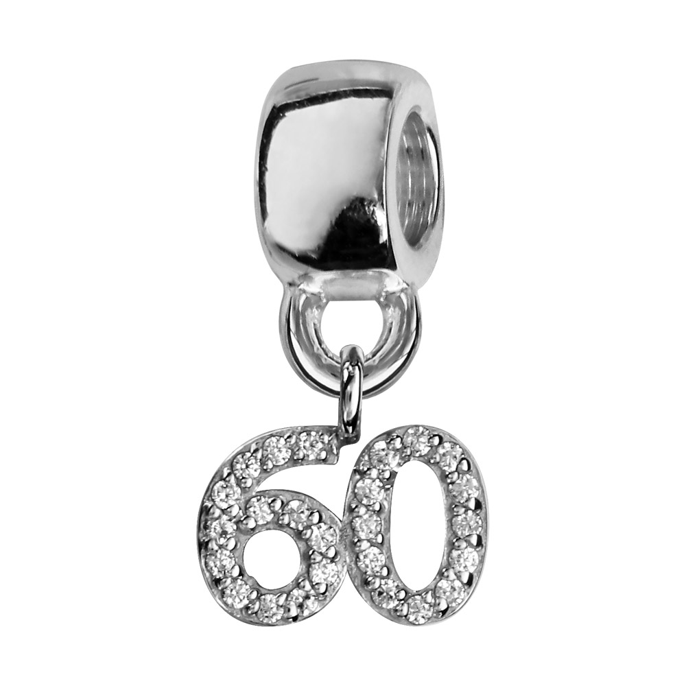 Charms Thabora en argent rhodié chiffre 60 orné d’oxydes blancs suspendu