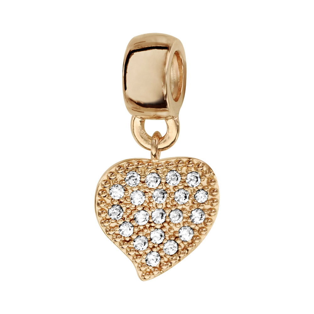 Charms Thabora en plaqué or coeur plat suspendu pavé d&rsquo;oxydes blancs