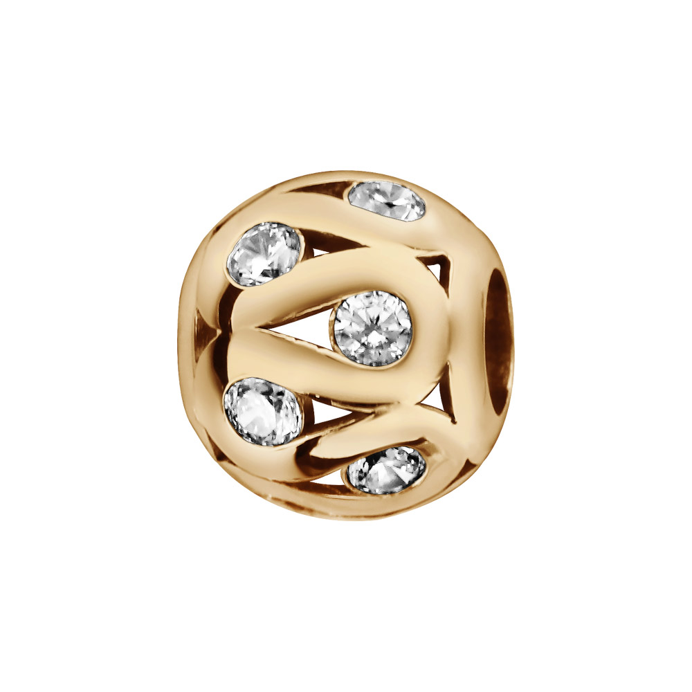Charms Thabora en plaqué or boule avec lacet sinueux ajouré et oxydes blancs dans les creux