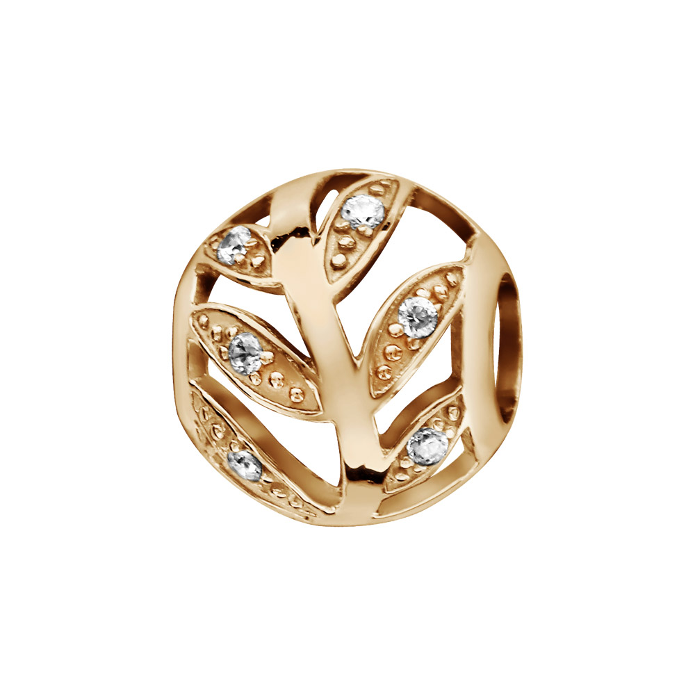 Charms Thabora en plaqué or boule ajourée en forme de feuilles ornées d&rsquo;oxydes blancs