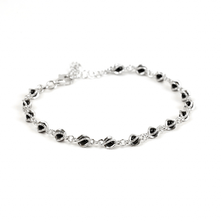 Bracelet en argent rhodié boules oxydes noirs en cage 16+3cm - Vue 10
