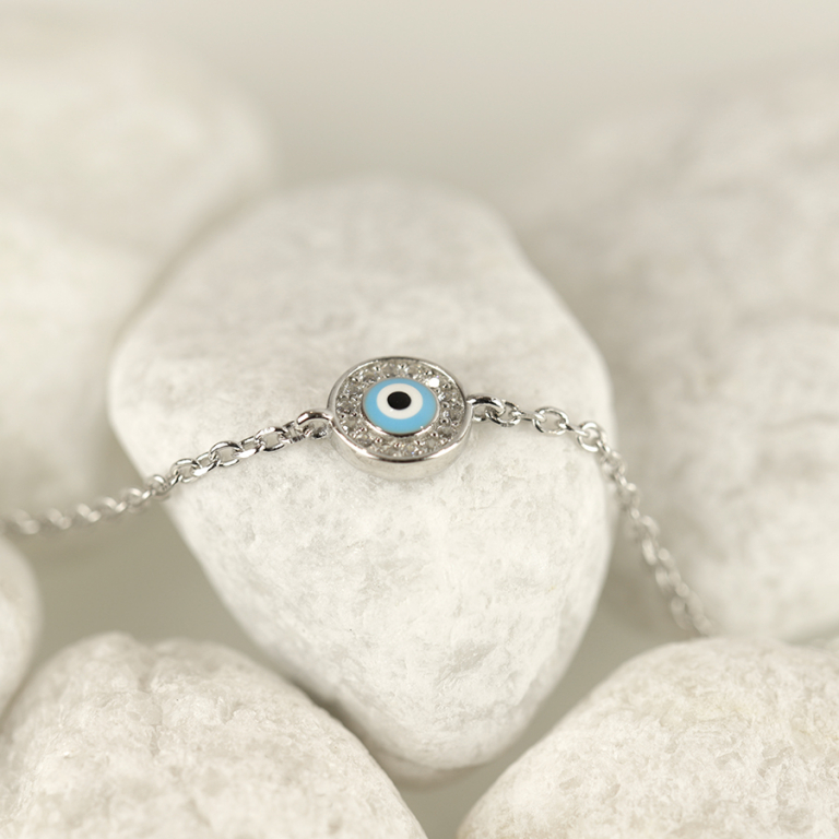 Bracelet en argent rhodié motif rond oeil de la chance avec oxydes blancs sertis -17+3cm - Vue 10