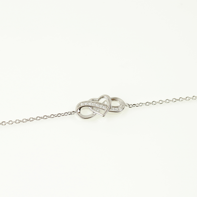 Bracelet en argent rhodié infini et coeur entrelacés et oxydes blancs sertis 16.5+3cm - Vue 10
