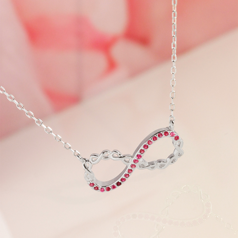 Collier en argent rhodi chane avec pendentif infini et oxydes roses 44cm rglable 42 et 40 - Vue 10