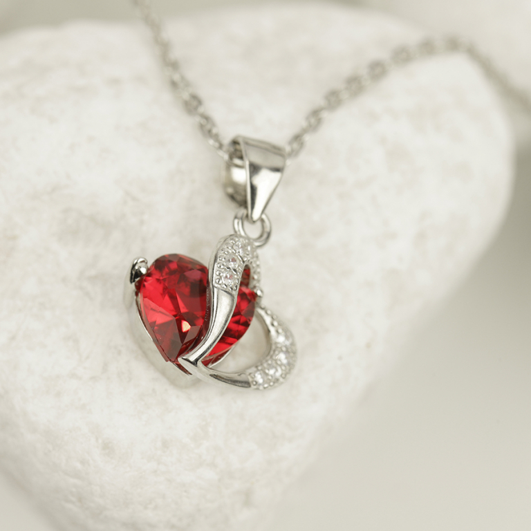 Collier en argent rhodié pendentif double coeur oxyde rouge et blancs - 40+3cm - Vue 10