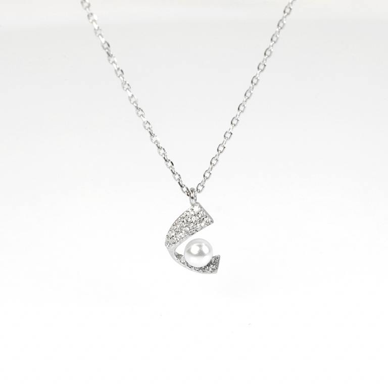 Collier en argent rhodié pendentif avec perle blanche imitation 39+4cm - Vue 10