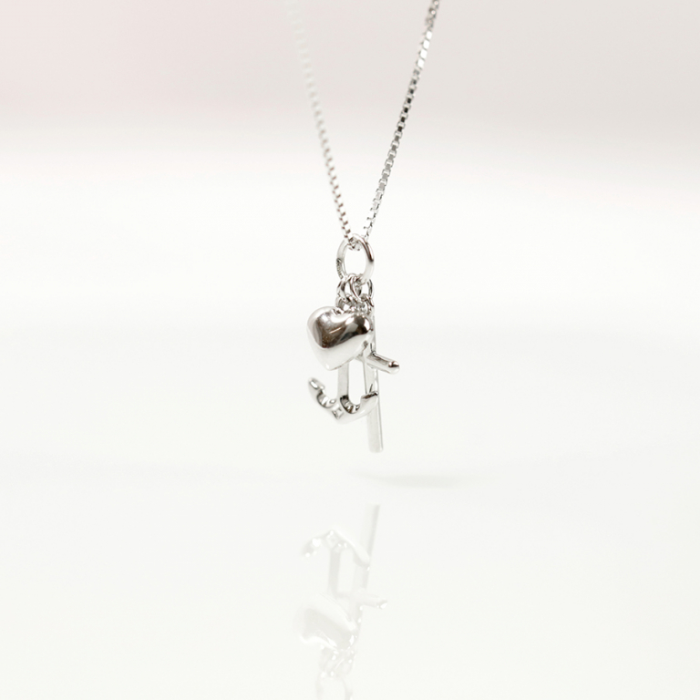 Collier en argent rhodié pendentif croix, ancre et coeur 42+3cm - Vue 10