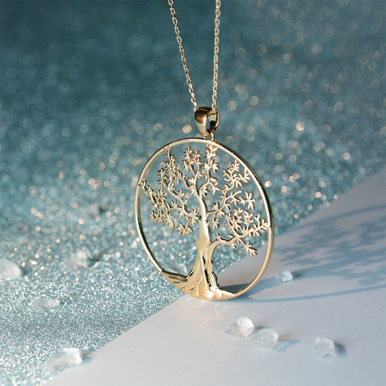 Collier en plaqu or chane avec pendentif arbre de vie 44+5cm - Vue 10