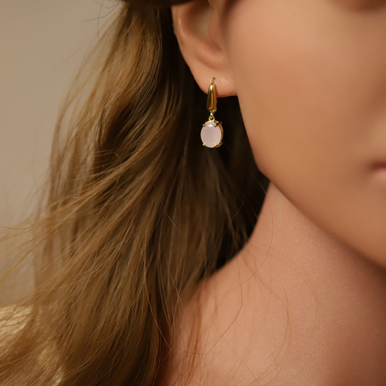Boucles d\'oreille dormeuse argent doré oxyde ovale 10 x 7.5mm rose opaque - Vue 20