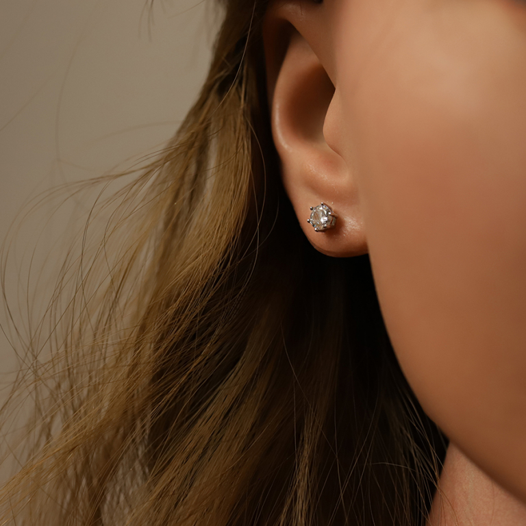 Boucles d\'oreille tige en argent rhodié oxyde rond 5mm 6 griffes - Vue 20