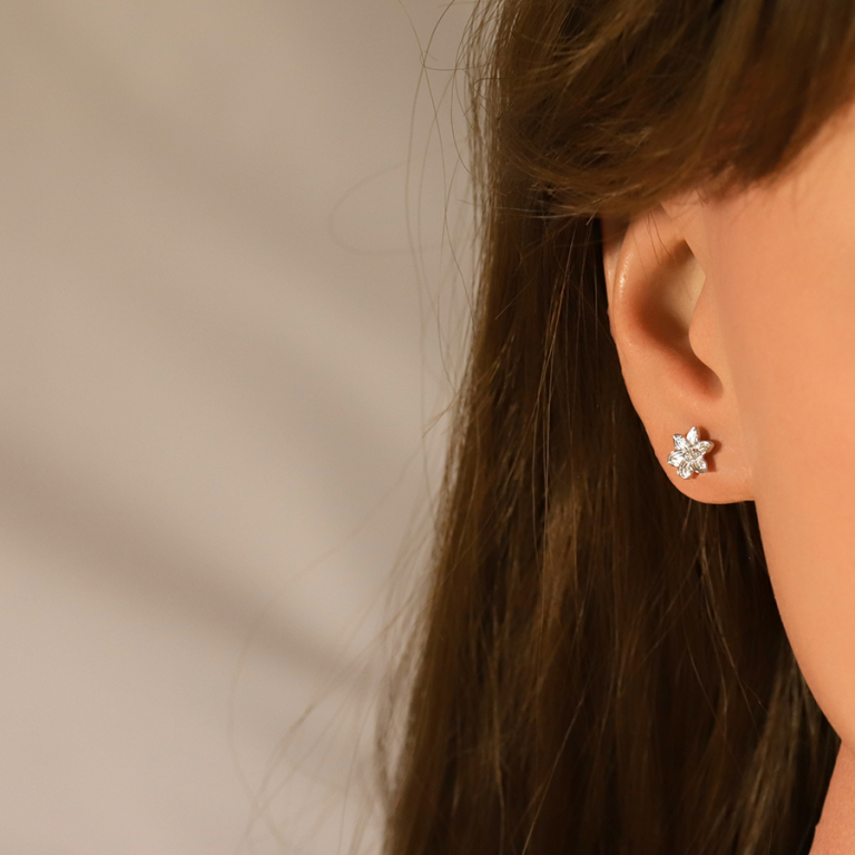 Boucles d\'oreille tige en argent rhodié fleur - Vue 20