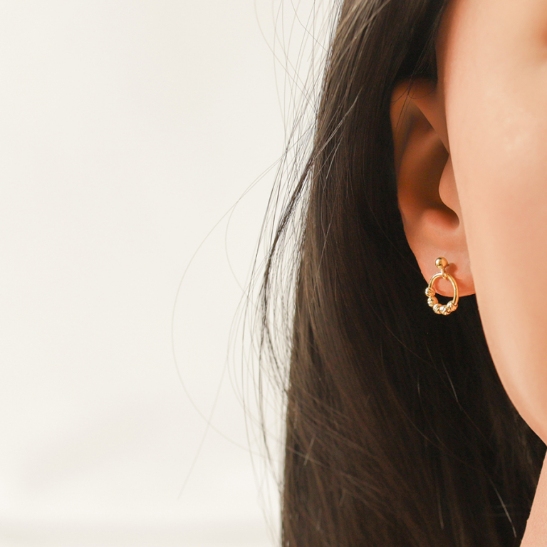 Croles en argent dor avec boules diamantes - Vue 20