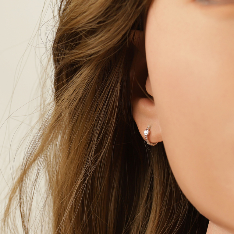 Boucles d\'oreille croles en argent rhodi avec oxyde blanc serti - Vue 20