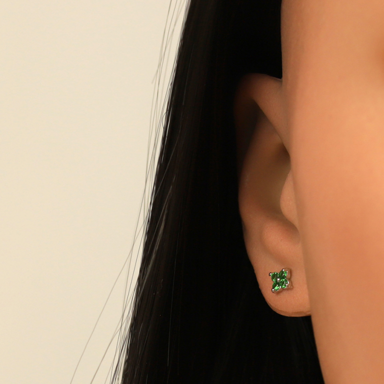 Boucles d\'oreille tige en argent rhodi� fleur d\'oxydes verts - Vue 20