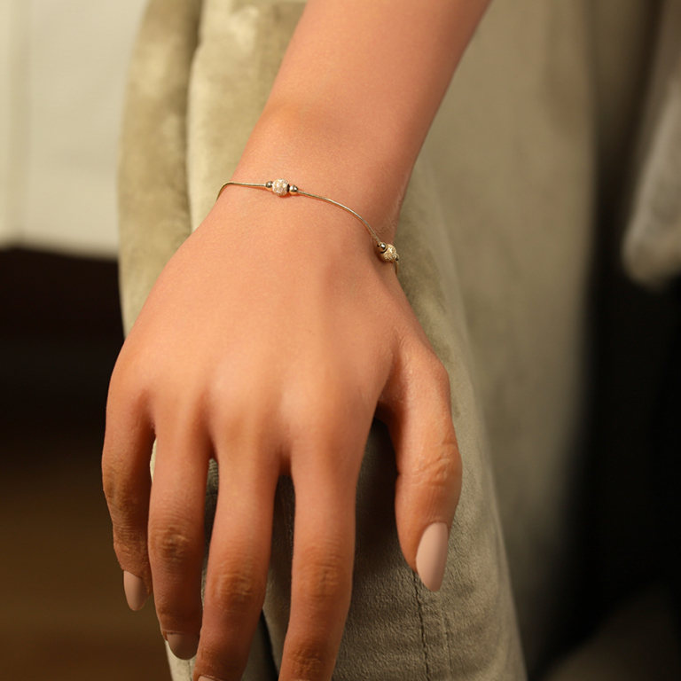 Bracelet en argent doré boules pailletée -18cm - Vue 20