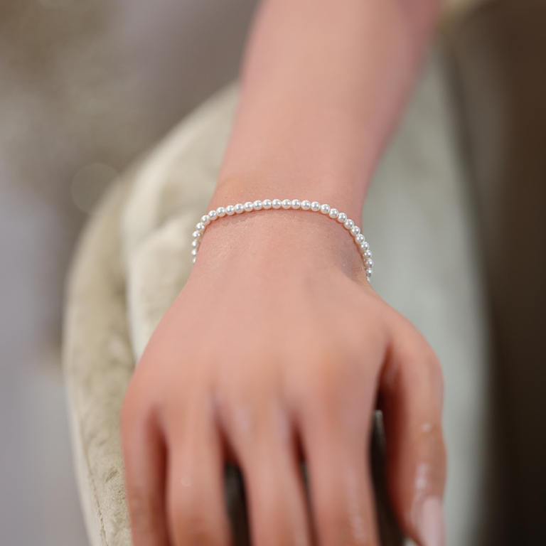 Bracelet en argent rhodi en perles blanche de synthse 3mm longueur 15.5+3cm - Vue 20