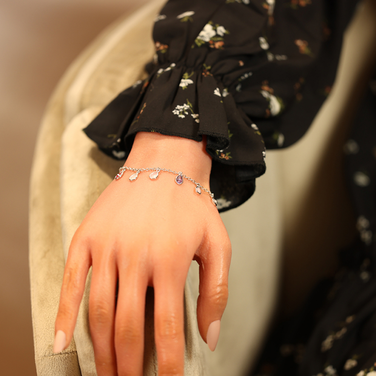 Bracelet en argent rhodi chane avec pampilles oxydes multi couleurs en forme de goutte 15+4cm - Vue 20