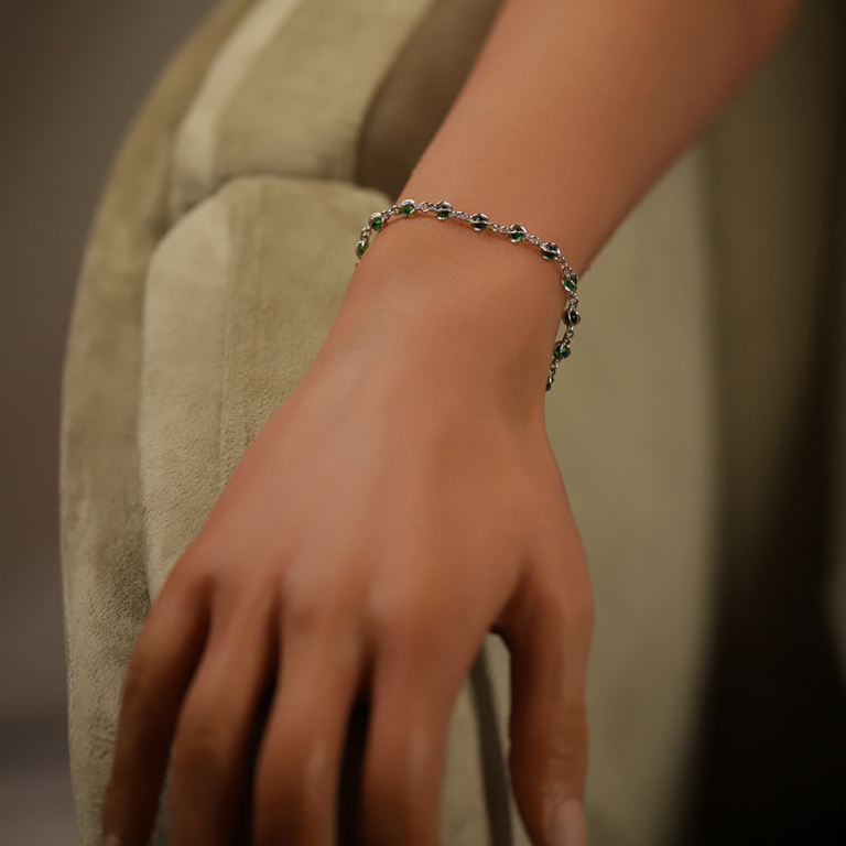 Bracelet en argent rhodié boules oxydes vert foncé en cage 16+3cm - Vue 20