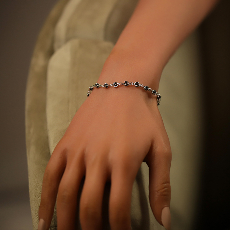 Bracelet en argent rhodié boules oxydes noirs en cage 16+3cm - Vue 20