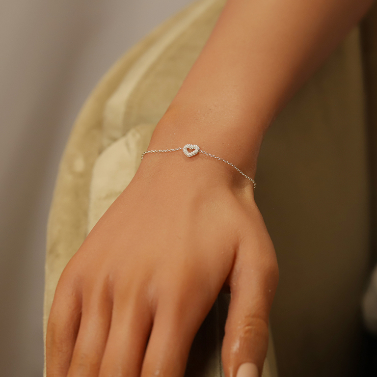 Bracelet en argent rhodi clair, coeur vid perl 16+3cm - Vue 20