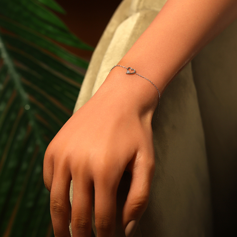 Bracelet en argent rhodié motif coeur avec un oxyde blanc serti - 16+3cm - Vue 20