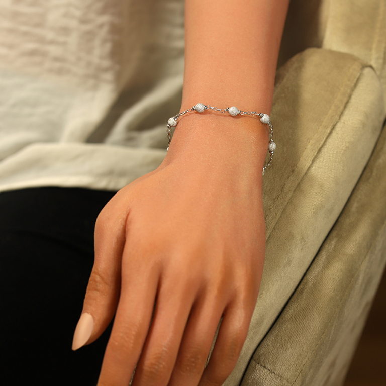 Bracelet en argent rhodié boules givrées - 16+3cm - Vue 20