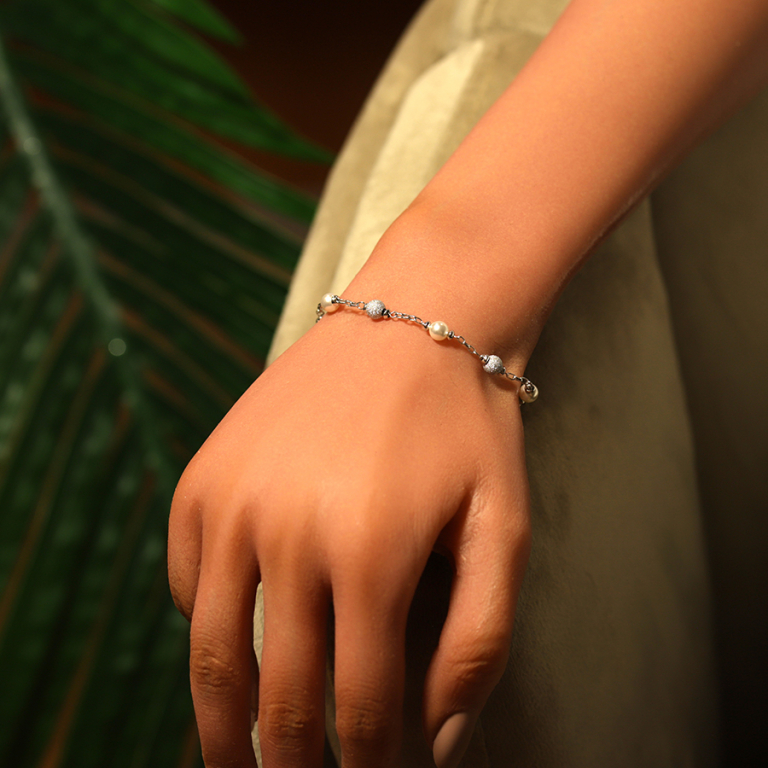 Bracelet en argent rhodié boules givrées et perles blanches imitation - 16+3cm - Vue 20