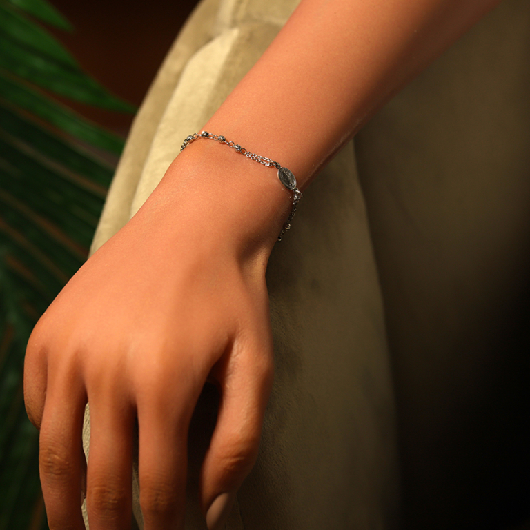 Bracelet en argent rhodié chapelet boules diamantées - 16+4cm - Vue 20
