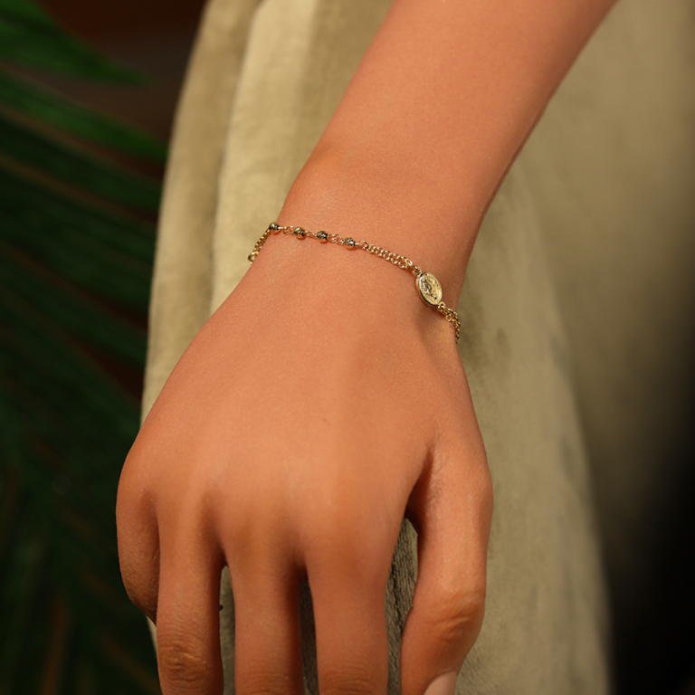 Bracelet en argent doré chapelet boules diamantées - 16+4cm - Vue 20