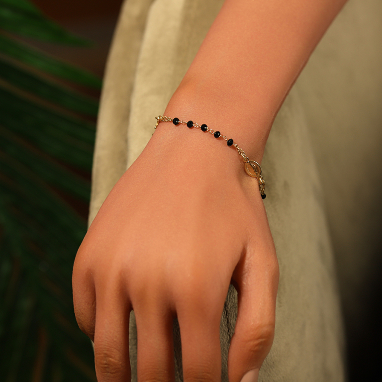 Bracelet en argent doré chapelet boules facetées spinelle noires - 16+4cm - Vue 20