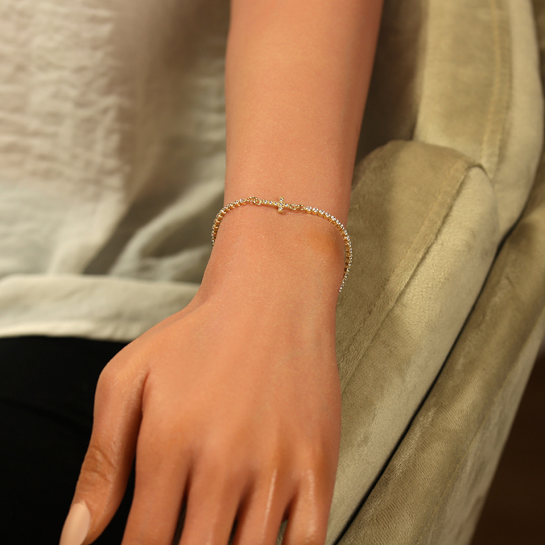 Bracelet en argent doré avec oxydes blancs sertis tennis plus croix - 16+3cm - Vue 20