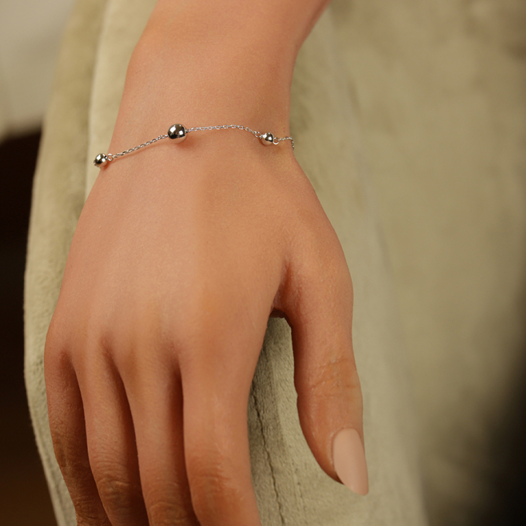 Bracelet en argent rhodi boules - 16+3cm - Vue 20