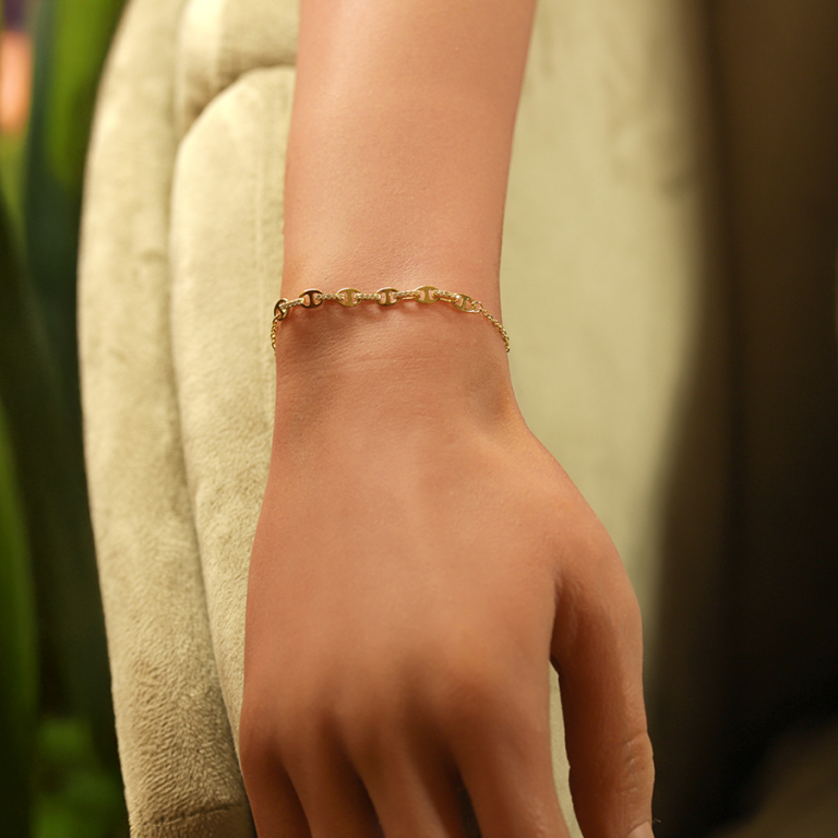 Bracelet en argent dor� grain de caf� avec oxydes blancs sertis - 16+3cm - Vue 20