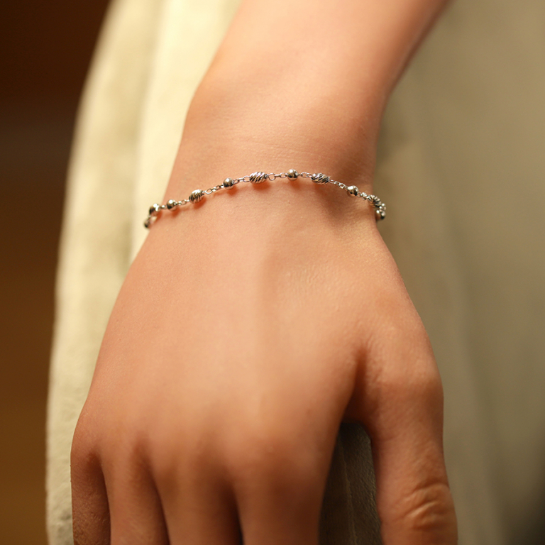 Bracelet en argent rhodi boules et olives diamantes - 16+3cm - Vue 20