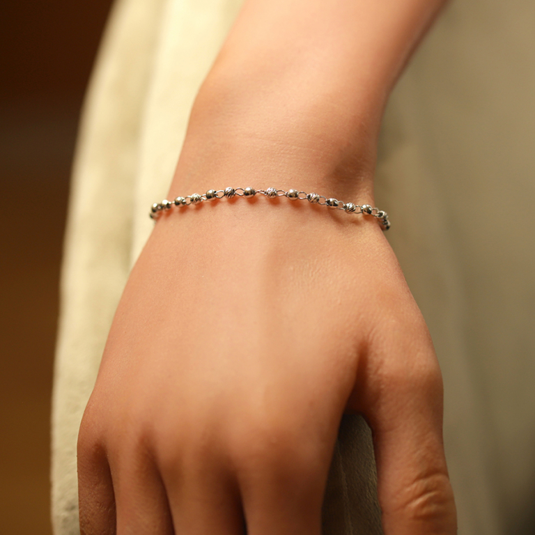 Bracelet en argent rhodi boules lisses et diamantes -16+3cm - Vue 20