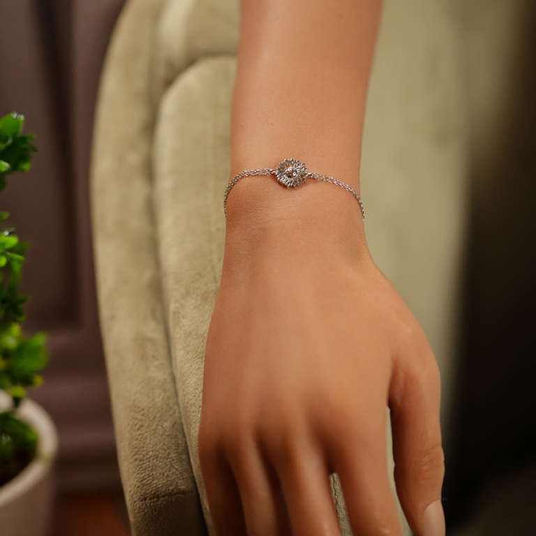 Bracelet en argent rhodi� double rang avec fleur de tournesol - 15+4cm - Vue 20