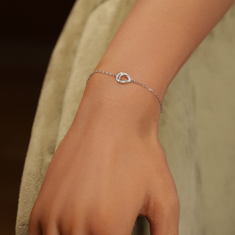 Bracelet en argent rhodi goutte avec oxydes verts et blancs sertis - 15+3cm - Vue 20