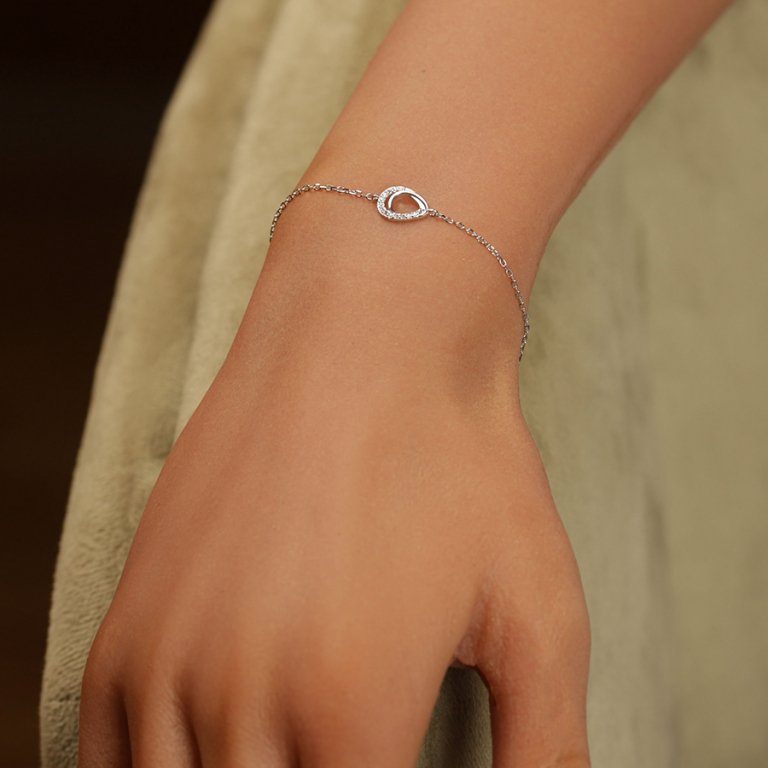 Bracelet en argent rhodi goutte avec oxydes blancs sertis - 15+3cm - Vue 20