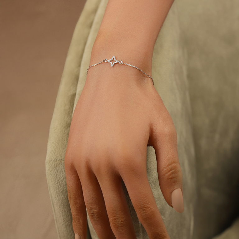 Bracelet en argent rhodi� etoile orn�e d\'oxydes blancs sertis - 15+3 cm - Vue 20