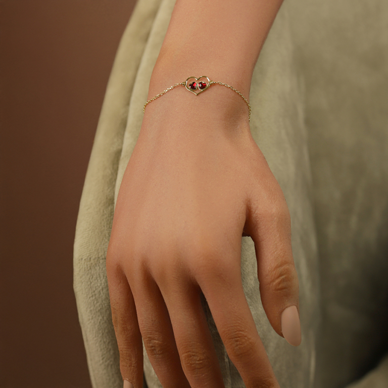 Bracelet en argent dor� coeur ajour� et 2 oxydes rouges - 15+3cm - Vue 20