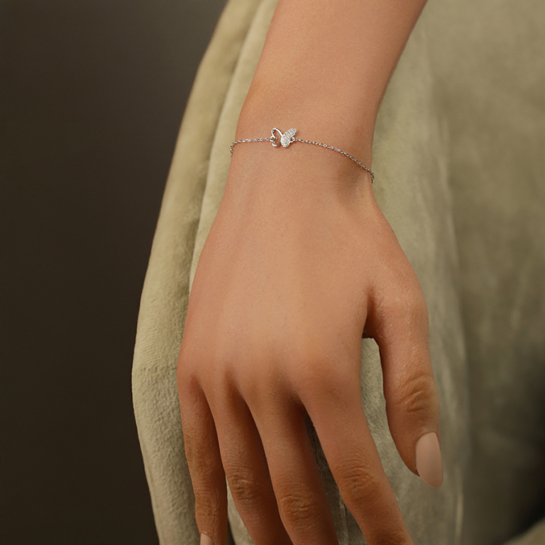 Bracelet en argent rhodi� papillon avec oxydes blancs sertis - 15+3cm - Vue 20