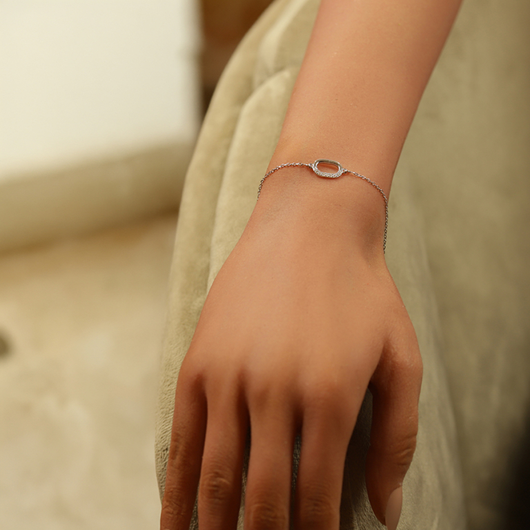 Bracelet chaine en argent rhodi� avec maillon  oval serti - 15+3cm - Vue 20