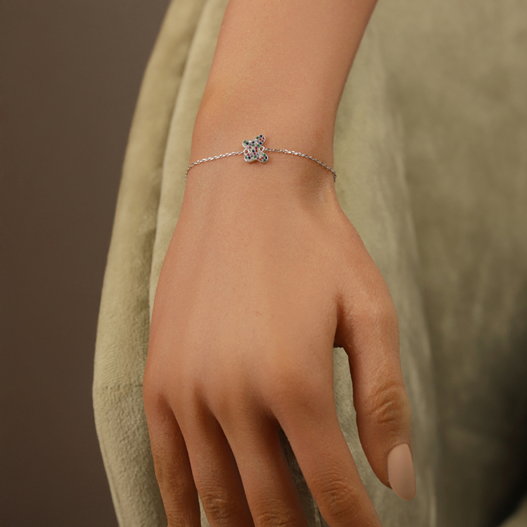 Bracelet en argent rhodi� papillon avec oxydes multi couleurs sertis - 15+3cm - Vue 20