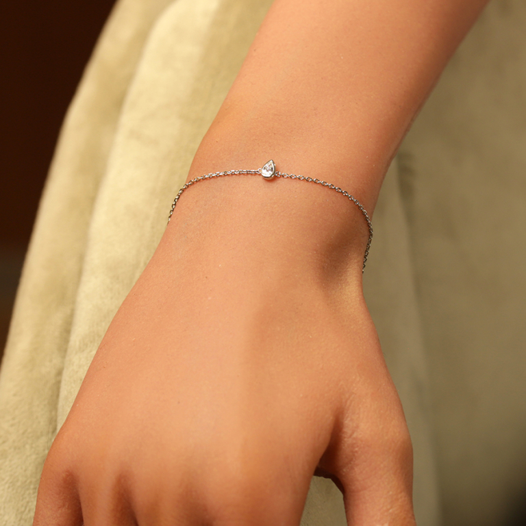 Bracelet en argent rhodi� goutte avec oxyde blanc serti clos -16+2cm - Vue 20