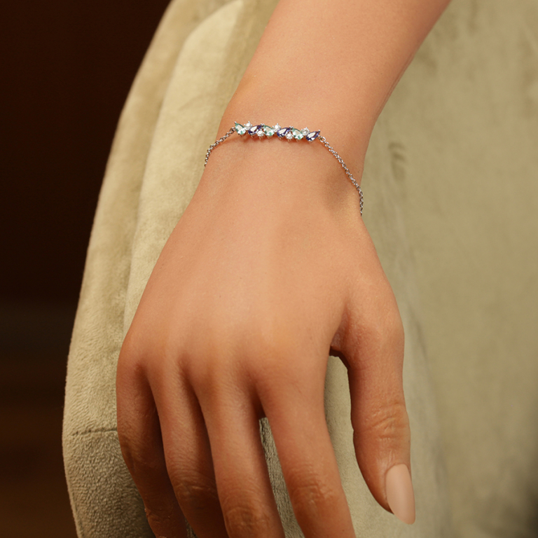 Bracelet en argent rhodi� navettes bleues et blanches - 16+2cm - Vue 20