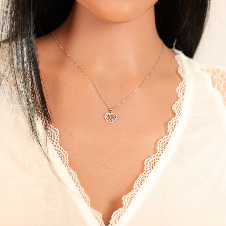 Collier en argent rhodi chane avec pendentif coeur contour oxydes blancs sertis 40+5cm - Vue 20