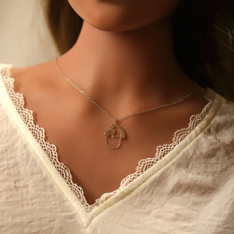 Collier en argent rhodié tëte de cheval découpé 40+4cm - Vue 20